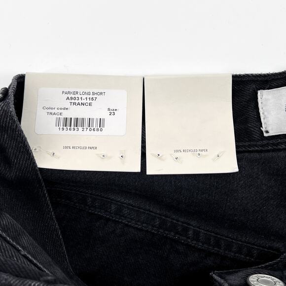 AGOLDE NWT Parker Long Denim Shorts Women’s Size 23 Black Trance Distressed - Picture 4 of 5